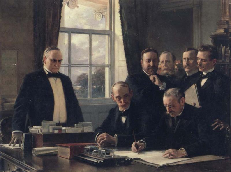 Theobald Chartran Signing of the Peace Protocol Between Spain and the United States China oil painting art
